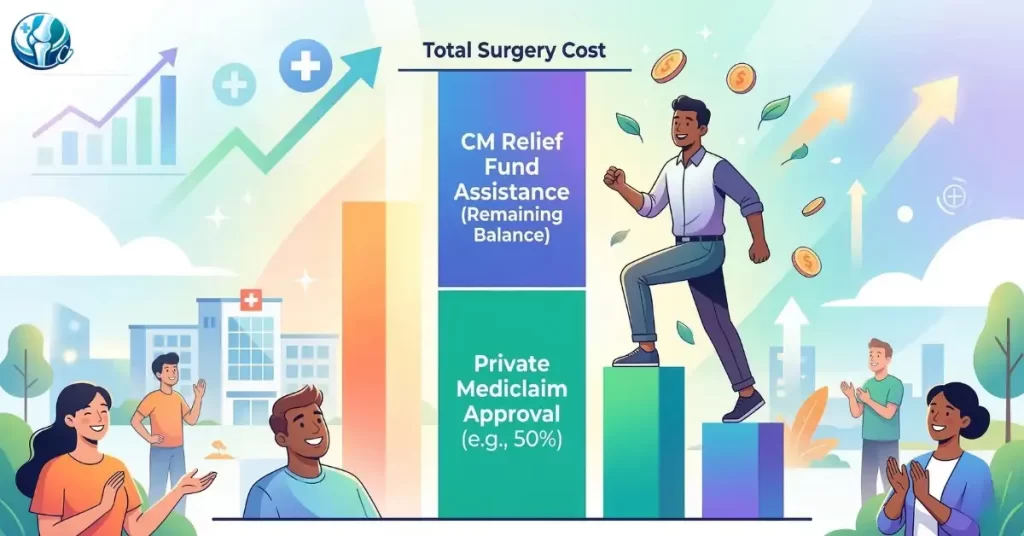Illustration explaining the 'top-up' concept of using CM Fund as a secondary payment with private insurance.